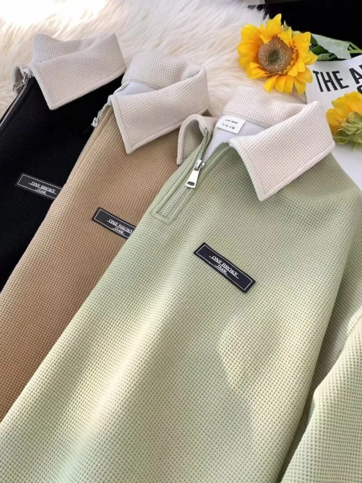 Casual  Sweatirt Men's Autumnal Retro Color Blo Collar Heavyweight College Sle Leisure Outerwear Youth Trendy Antif...