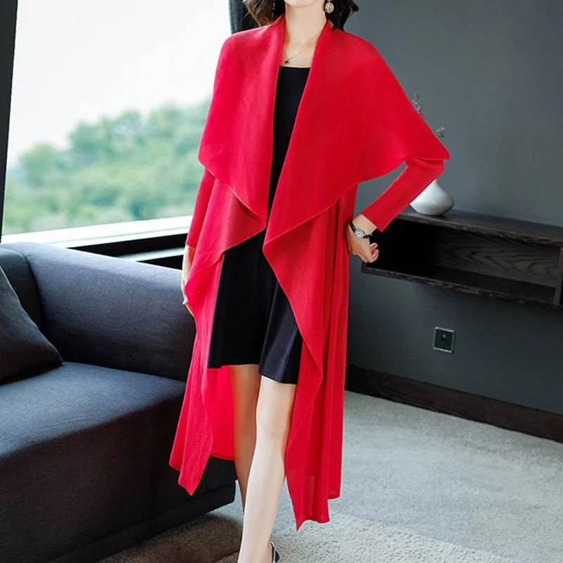 2024 autumn new pleated women's windbreaker long cape jacket large fashionable women's clothing  long coat women