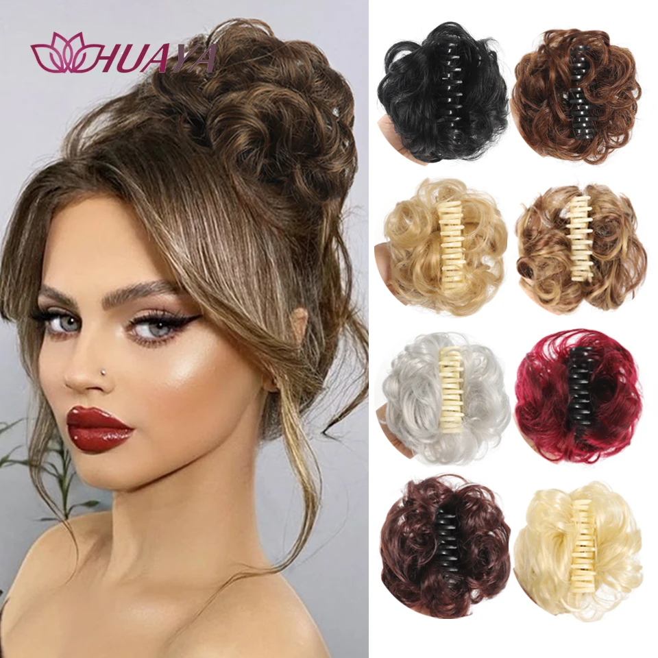 Synthetic Chignon Messy Hair Bun Claw Clip in Hair Piece Wavy Curly  Bun Ponytail Extensions Scrunchie Hairpieces for Women