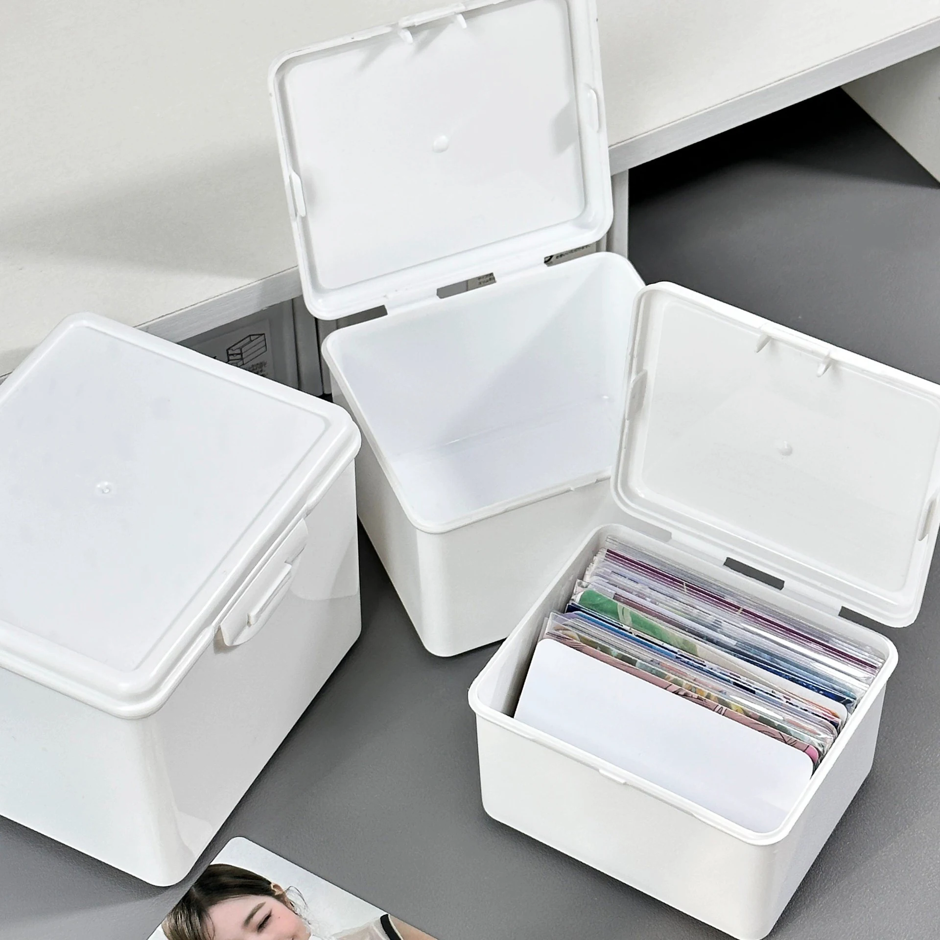 White Kpop Photocard Storage Box Idol Cards Photos Collection Box Jewelry Container ID Card Organizer Desktop Supplies 5