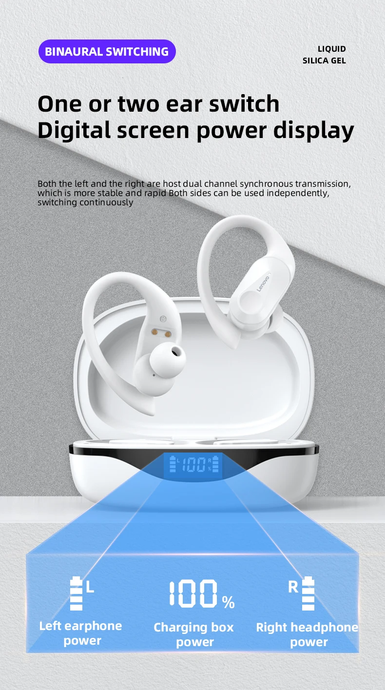 Lenovo-LP75 Wireless Sports Bluetooth Headphones, Earhook Noise