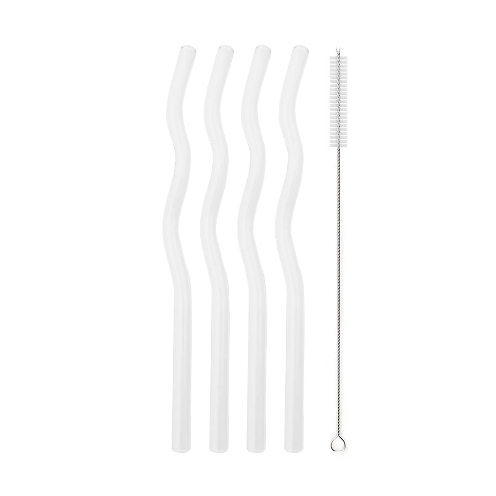 Eco-Friendly Colorful Wavy Reusable Glass Drinking Straws Set - 5 Piece Collection