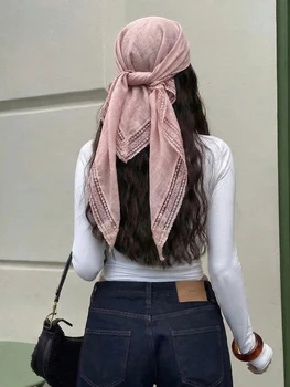 وشاح قطني ناعم بحواف دانتيل بأسلوب بوهيمي — صورة 6
