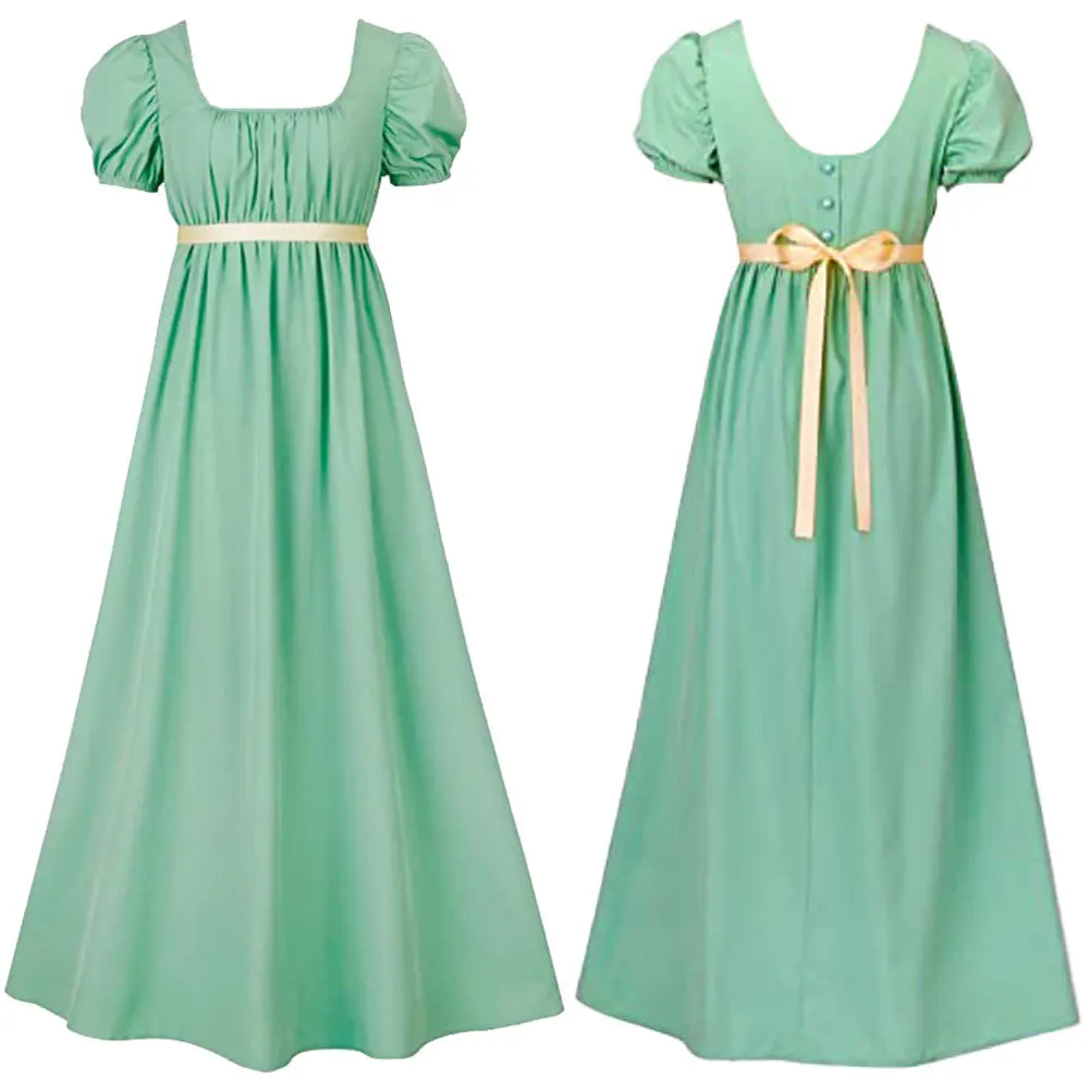 thumbnail image 2 of FCCAM Regency Era Dress - Empire Waist Gown With Satin Sash Victorian Style Dress 2 of 10