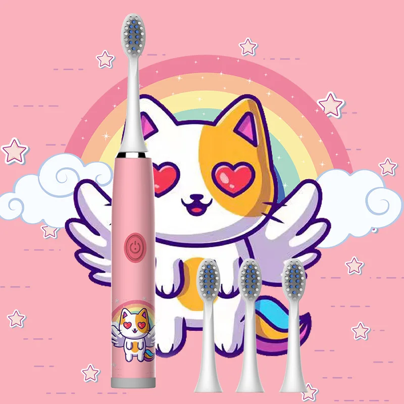 Child's USB Sonic Electric Toothbrush Rechargeable Colorful Cartoon Automatic IPX7 Waterproof With Replacement Heads electric toothbrush
