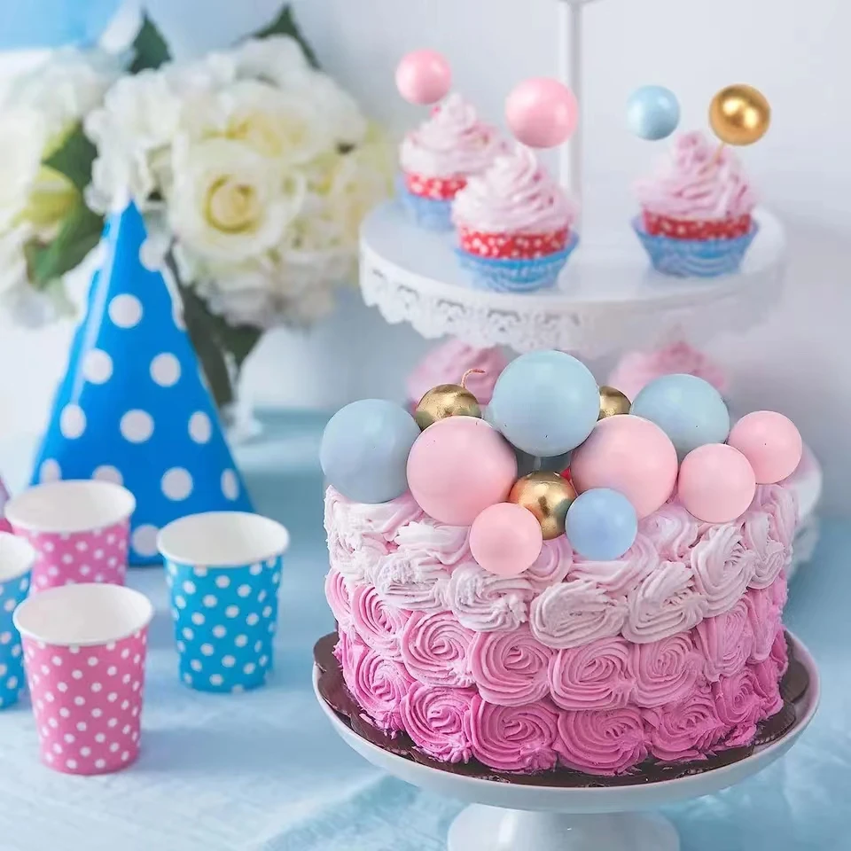 20Pcs Cake Topper Gold Silver Ball Happy Birthday Cake Topper DIY Cupcake Flag Wedding Christmas Ball Decor Birthday Decoration