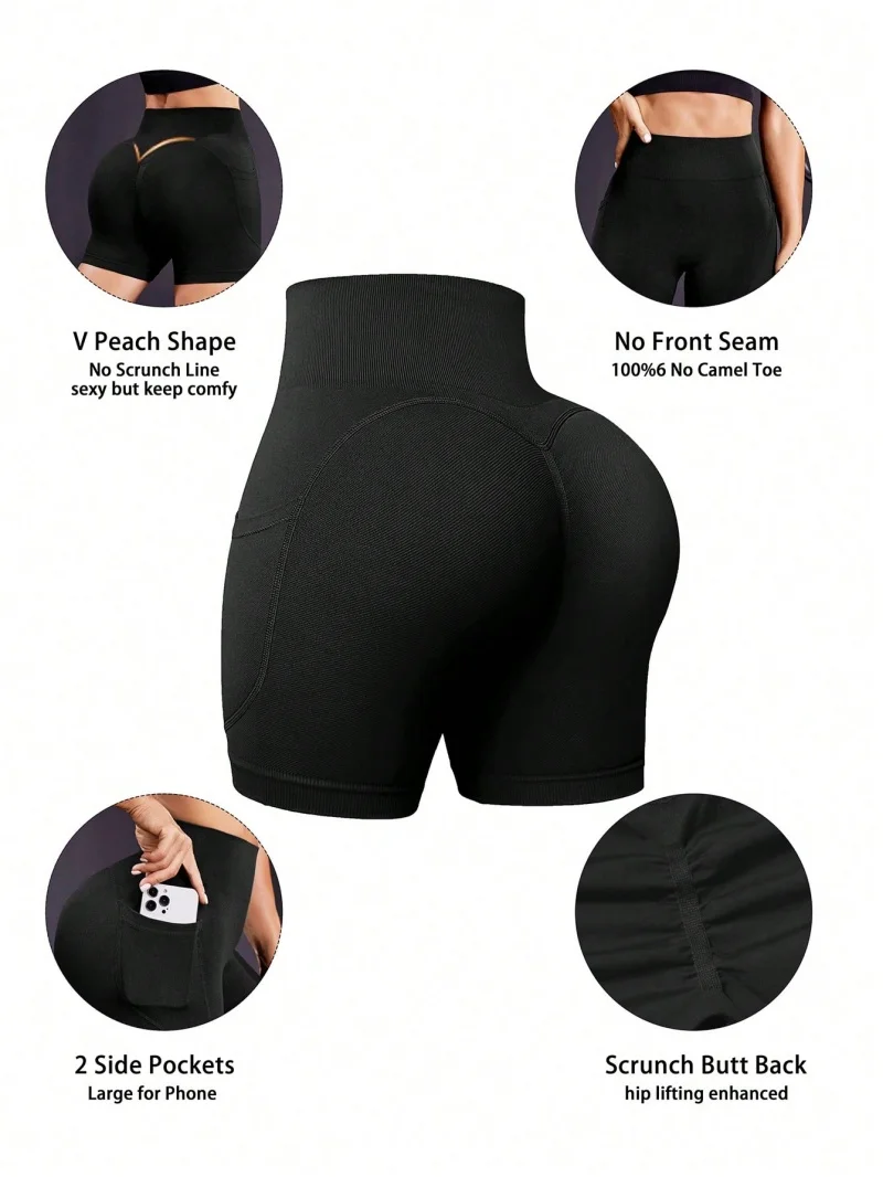Women High Waist Sports Shorts Yoga Pants Nylon Fabric Slim Fit Summer