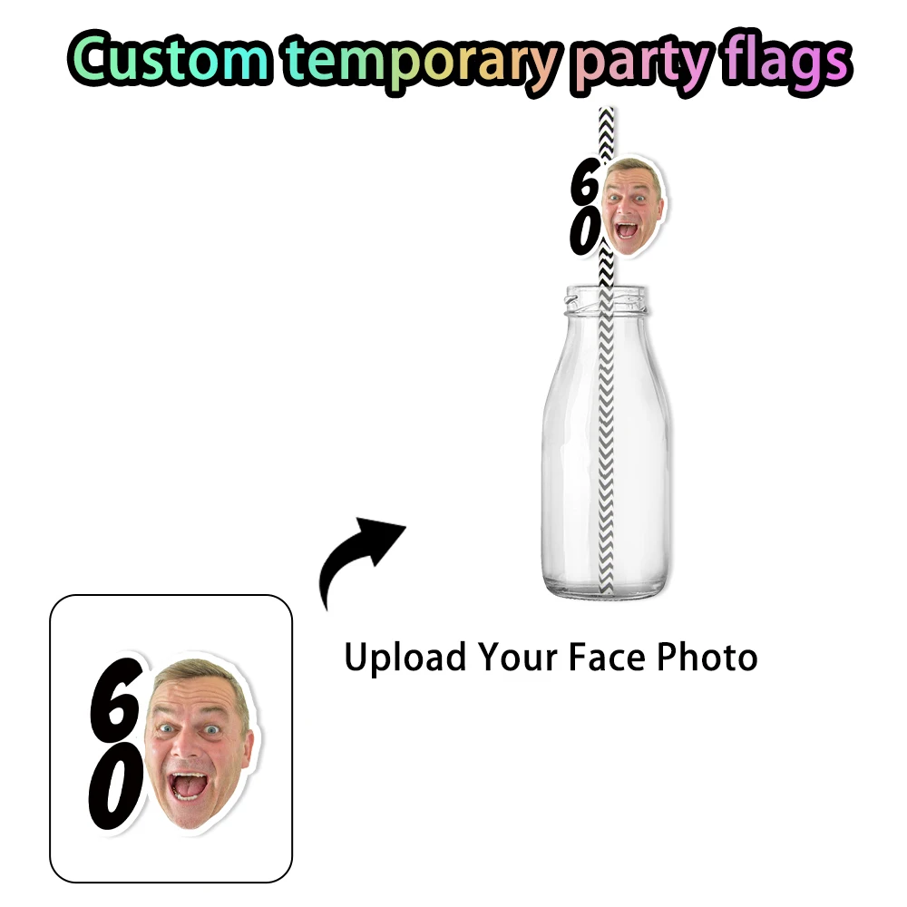 Benutzerdefinierte 30 40 50 60 70 Jahre Geburtstag Foto Banner personalisierte 30. Geburtstag Gunsten Cupcake Topper Strohhalme Aufkleber Geburtstag Dekor – Detail 3