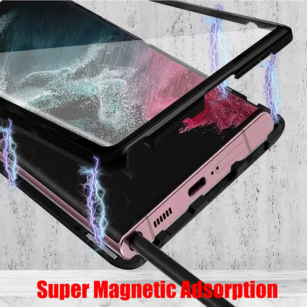 galaxy s22+ flip case Magnetic Case for Samsung Galaxy S22 Plus Ultra Double Sided Clear Tempered Glass Phone Case Cover Supprot Wireless Charging galaxy s22+ wallet case