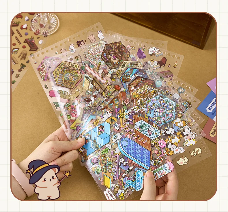 40 Stück/Buch Miniaturszene Aufkleberbuch Dream Town 4.0 Serie Niedlicher Stil gestapelt 3D-Häuser Ruhiges Buch DIY Student Kinder GIFS – Detail 7