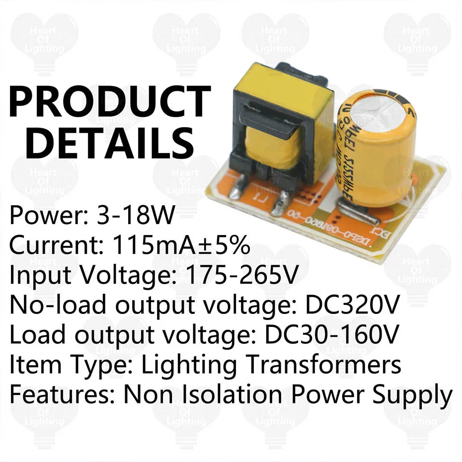 Mini-LED-Treiber, 3–18 W, DC30–160 V, 115 mA, nicht isoliertes Netzteil, Beleuchtungstransformatoren für Treiber, LED-Streifen, Licht, DIY – Detail 1