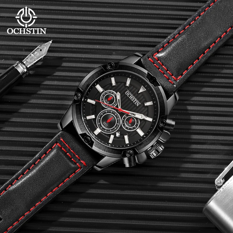 OCHSTIN Voyager Series Multi-functional Quartz Mens Watch Simple Classic Date Timer Dial Hands Fluorescent Effect Quartz Clock
