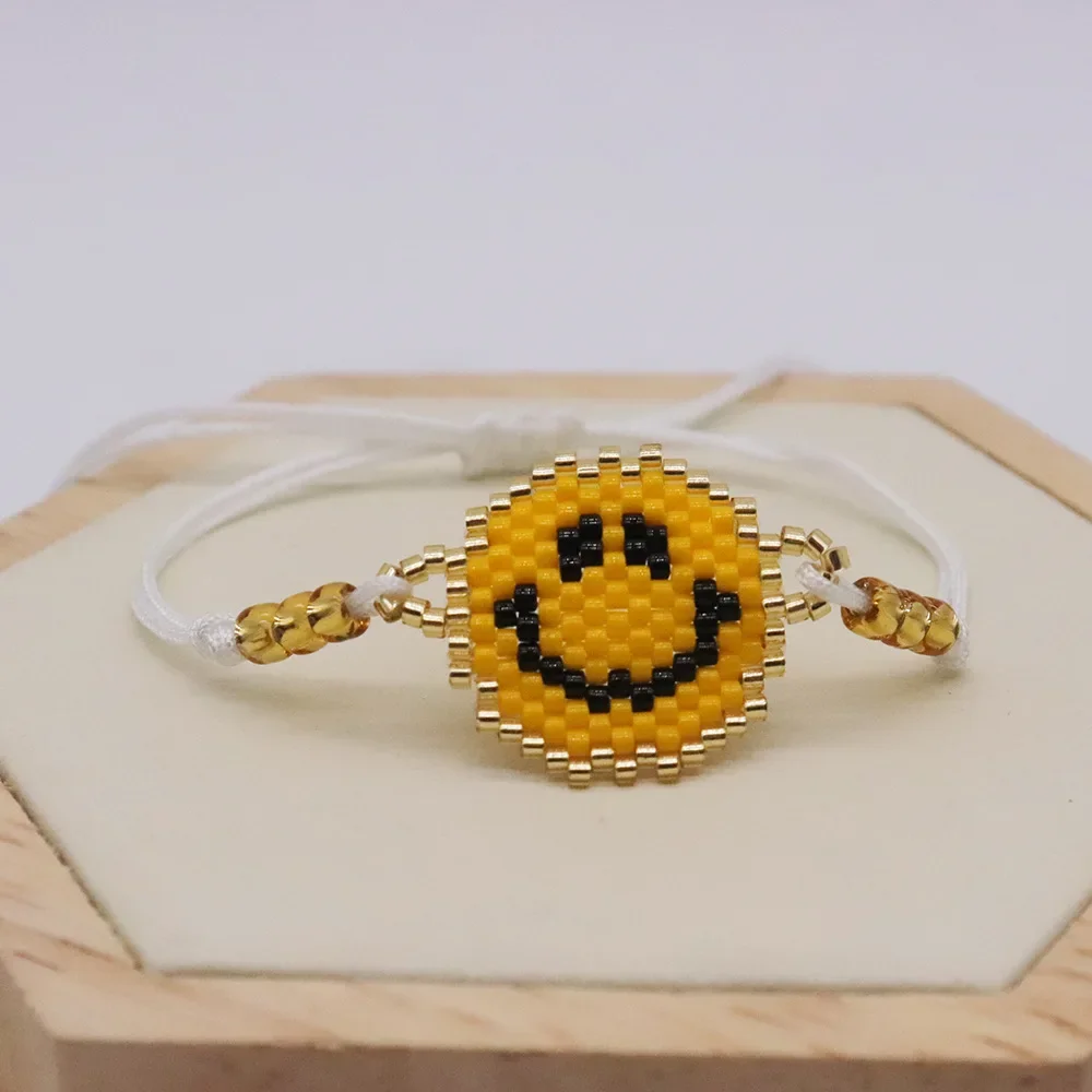 

Браслет с рисовым шариком, плетеный браслет ручной работы с улыбающимся лицом, модный простой Регулируемый в богемном стиле, унисекс, с бусинами