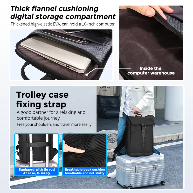Fenruien Men Magnetic Clasp Waterproof Traval Backpack USB Charging Large Capacity Business Backpack For Male Laptop School Bag 5