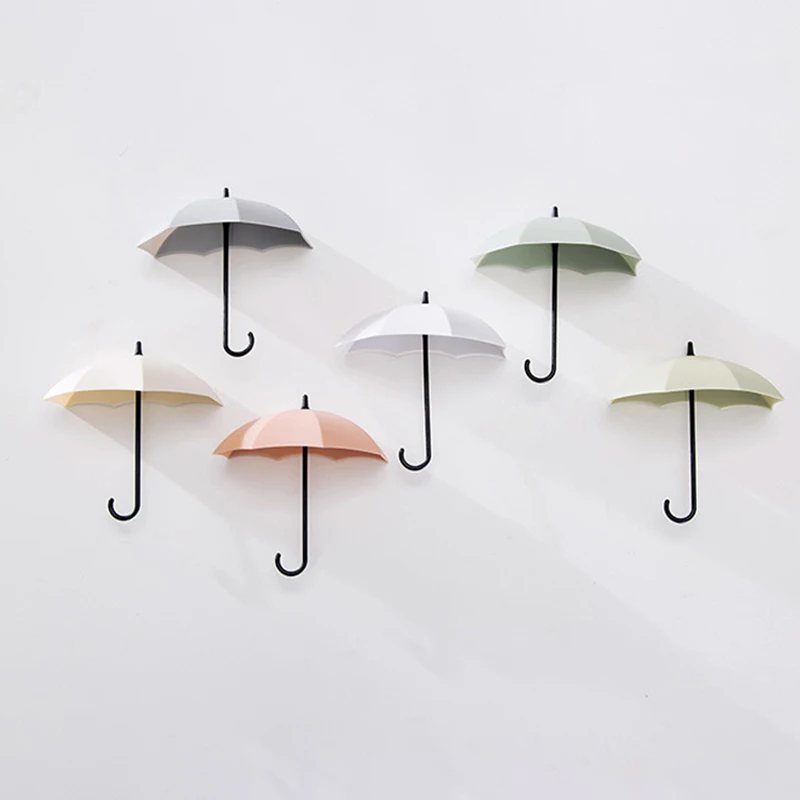 3Pcs Creative Umbrella Shape Hook Colorful Self-adhesive Nordic Style Key Hanger Holder Home Bedroom Wall Decoration Accessories nordic style circle metal plant hanger chain hanging basket ceiling planter flower pot holder garden balcony decoration