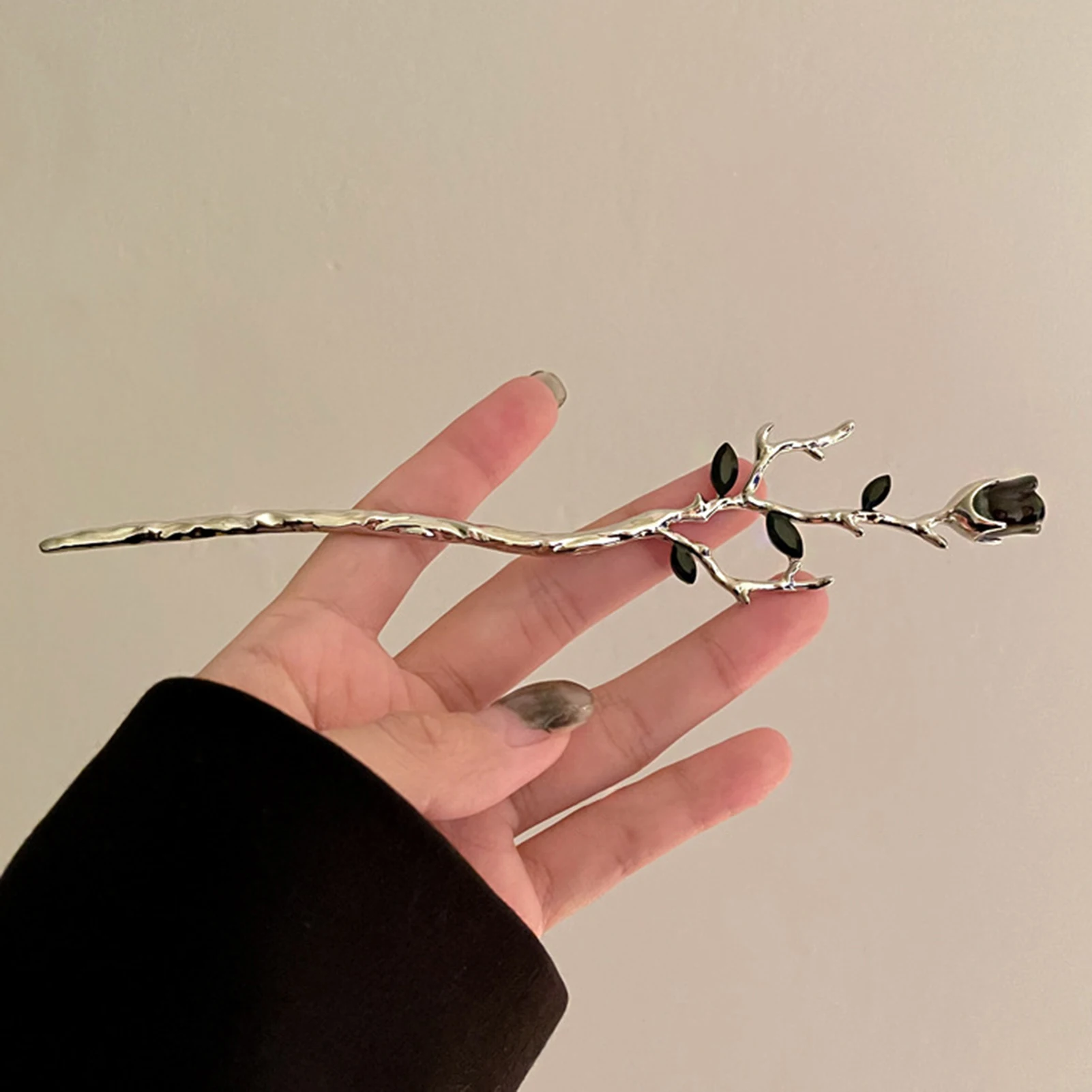 고딕 스타일 장미 꽃 비녀 중국 머리핀, 머리 장식, 고급 롱 스트레이트 비녀, 헤어 스타일링 DIY 액세서리