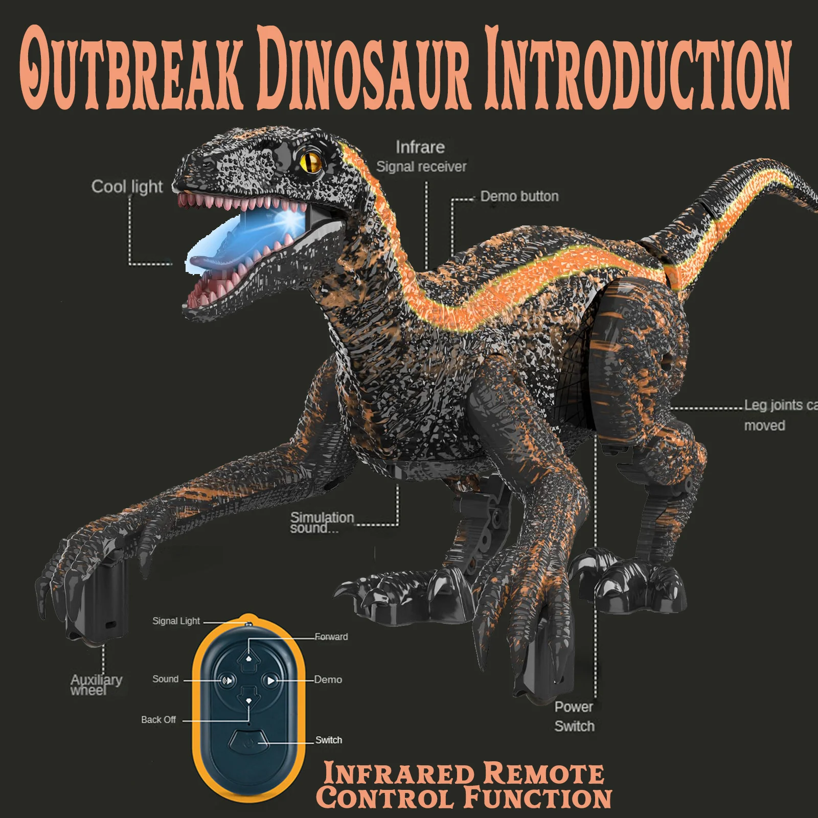 Children's remote control dinosaur toys, electronic remote control toys educational walking toys with lights and sounds recharge 3
