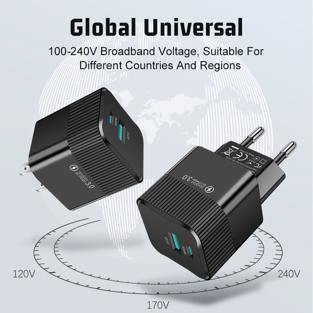 25W USB PD Fast Charger 2 Ports Quick Charging QC3.0 Phone Charge Adapter For iPhone Xiaomi Samsung KR Plug Wall Chargers