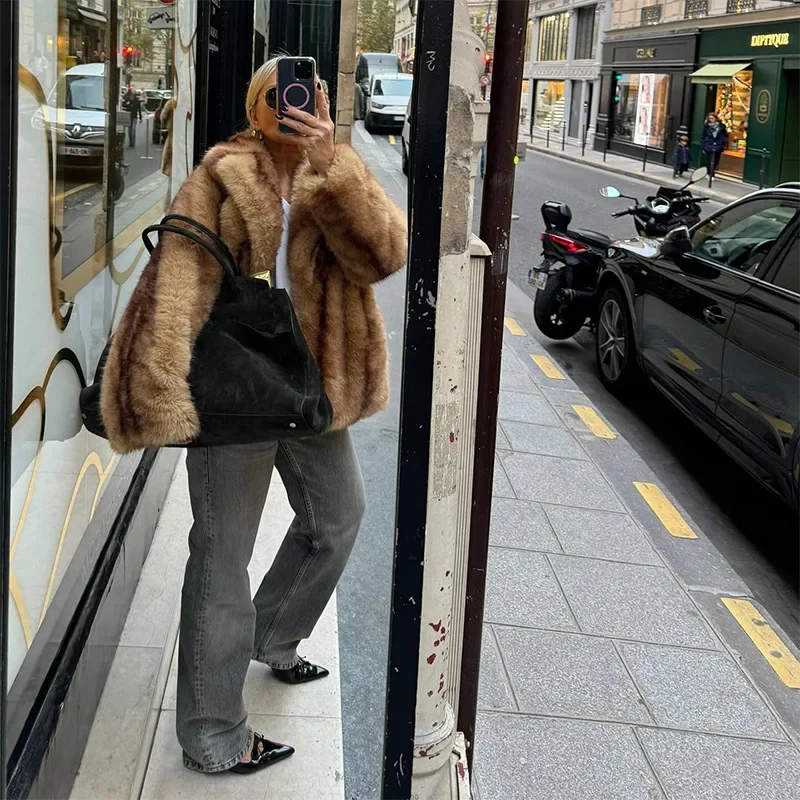 Oversized Fluffy Faux Fur Coats For Women Winter Autumn Loose Lapel Cardigan Jacket Fashion High Street Warm Outwear New