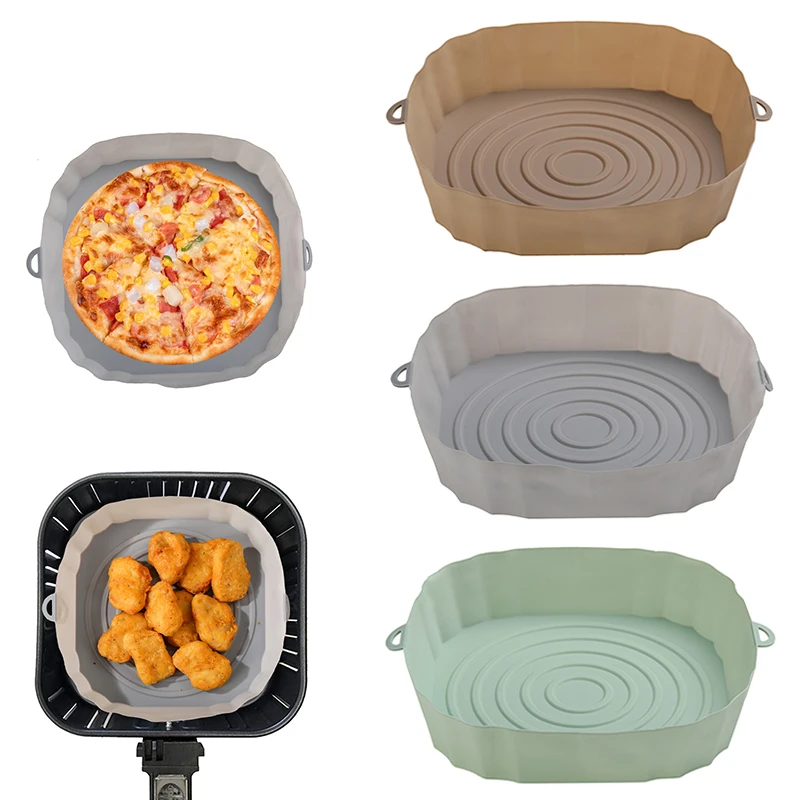 

1/2/3Pcs Air Fryer Silicone Basket Oven Baking Tray Pizza Fried Chicken Basket Reusable Kitchen Airfryer Liner Mat Wholesale