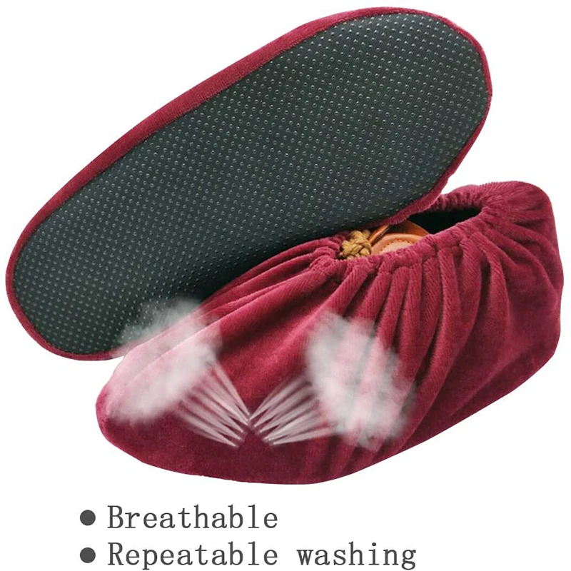 Reusable Flannel Shoes Covers 1 Pair Portable Unisex Non-slip Washable Dustproof Home Indoor Antiskid Guests Shoes Cover