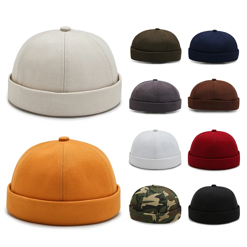 Vintage Brimless Beanie For Men Cotton Solid Colour Docker Hat_voghion.com