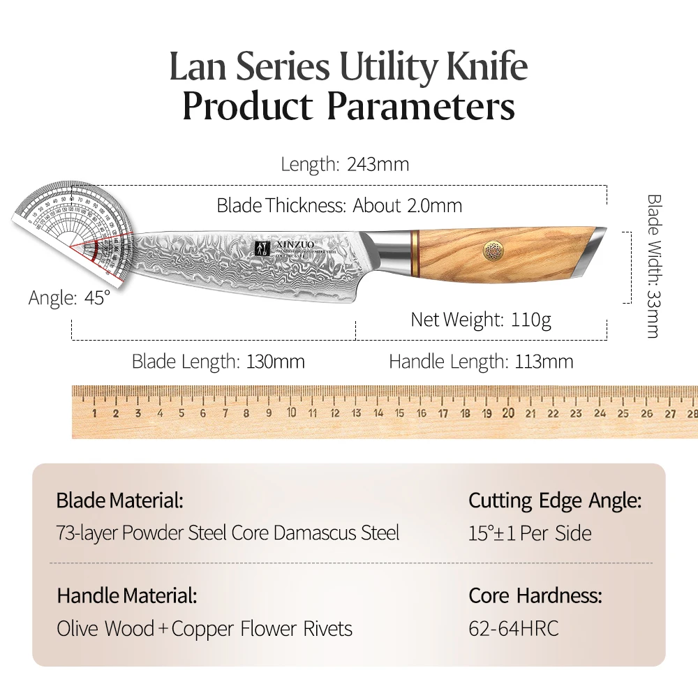 XINZUO 5'' in Utility Knife Steel Japanese 14Cr14MoVNb Powder