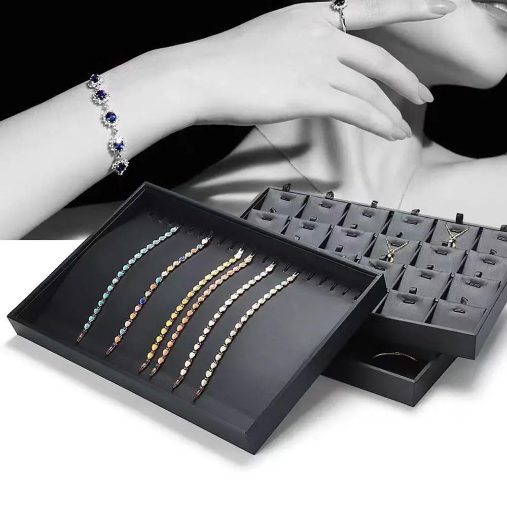 Stackable Black Jewelry Display Tray with Multi-Compartment Storage