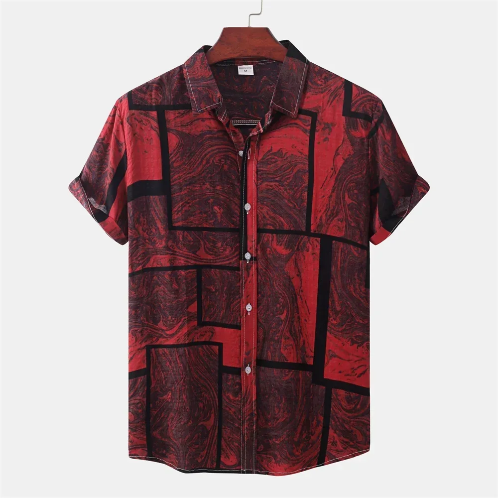 Ethnic 3D Print Hawaiian Shirts Men Casual Fashion Single Breasted Short Sleeve Harajuku Button Shirts Summer Thin Vintage Shirt
