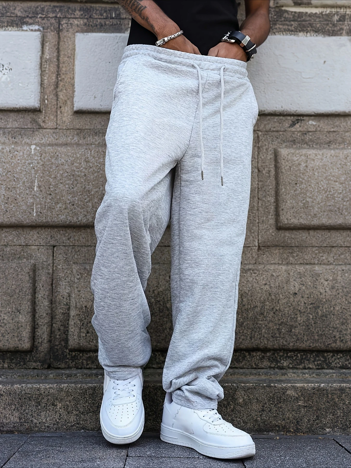 Men's Oversized Knit Jogger Pants Loose-Fit Casual Athletic Pants Elastic Cuff Waist All-Season Comfort Functional Gym