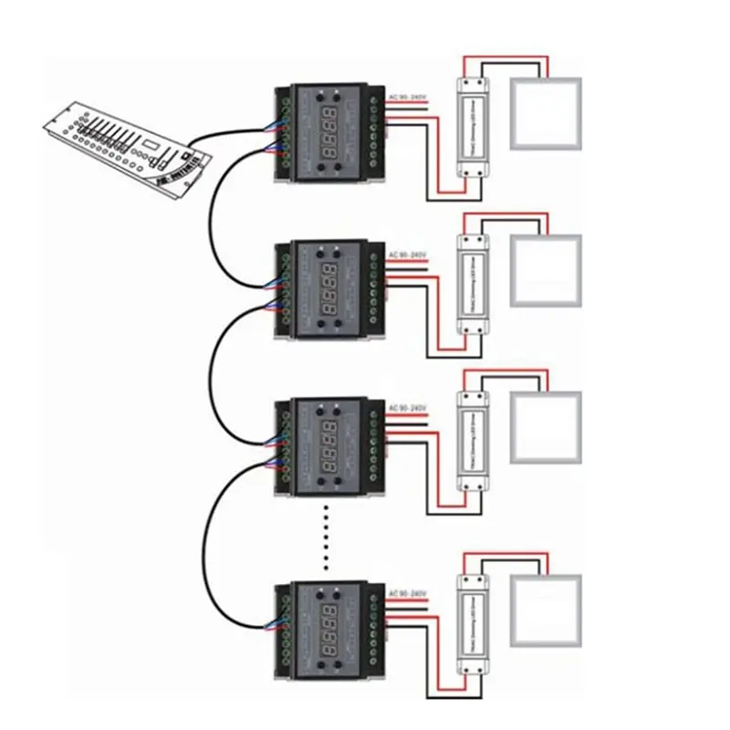 A37T-DMX302 3채널용 고전압 DMX 트라이액 LED 조광기 1A/CH 밝기 컨트롤러 AC90V-240V 50Hz/60Hz 출력