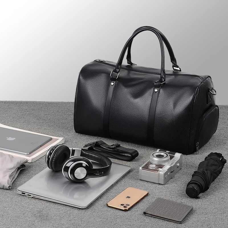 Business Handbag Tote PU Leather Bag Gym Boston Shoes Fitness Travel Luggage Duffle Shoulder Sports Side Bag For Men Husband