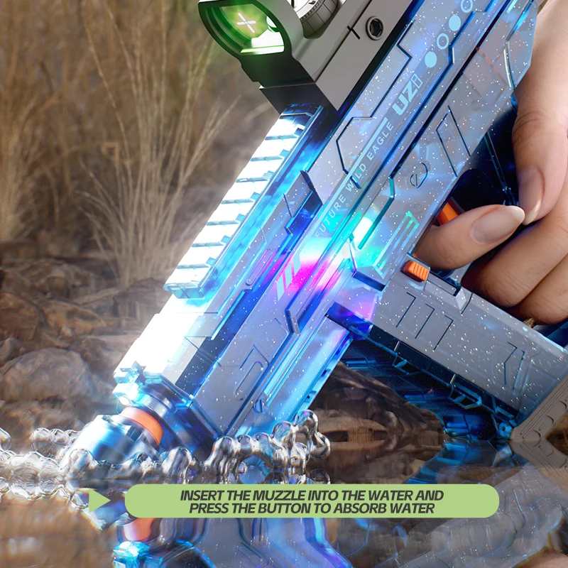 UZI Long Range Electric Shooting Water Gun With Lighting Toys High-pressure Full Automatic Shooting Water Toy Gun For Kid Adult 2
