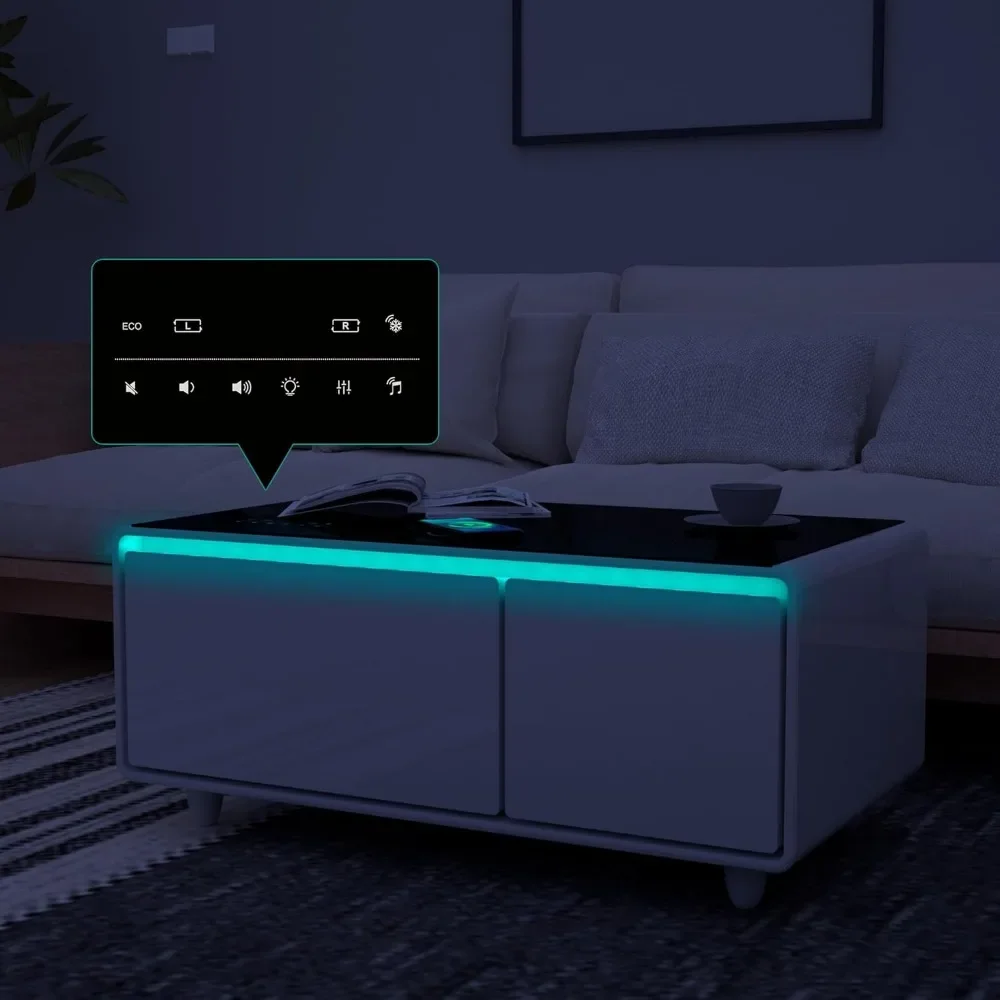 Smart Coffee Table, Bluetooth , ouch Control Panel, USB Interface, Outlet Protection, Atmosphere Light, Fridge Coffee Table 6