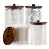 2/4pcs Qtip Holder Dispenser for Cotton Ball, Cotton Swab, Floss 10 oz, 12 oz Clear Storage Box Apothecary Jars with Bamboo Lids 1