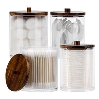 2/4pcs Qtip Holder Dispenser for Cotton Ball, Cotton Swab, Floss 10 oz, 12 oz Clear Storage Box Apothecary Jars with Bamboo Lids 1