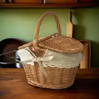 Hand-woven rattan basket with lining - Rattan storage container, suitable for outdoor dining and home decoration 2