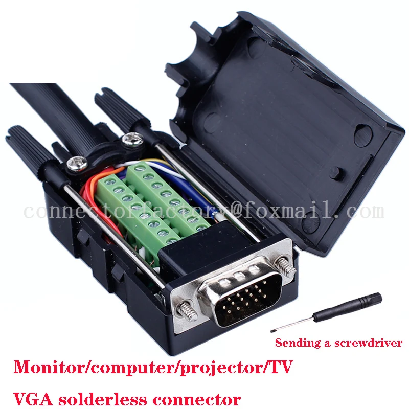 DB15 VGA Solderless Breakout Connector With 5ft Cable - Metal Shell 15-Pin Adapter