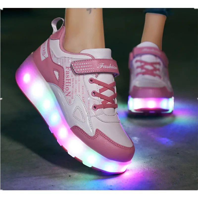 Size:37,Color:B LED Light Shoes Kids Led Light Up Shoes Breathable Sneakers Roller Shoes USB Charging Roller Skate Shoes Girls Boys Skate Sneaker Shoes With Wheels 