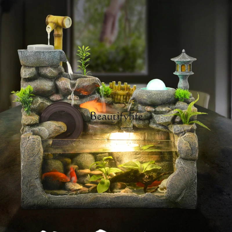 

Rockery Fountain Fish Tank Circulating Water Micro Landscape Living Room Desktop Humidifier Water Landscape Decoration