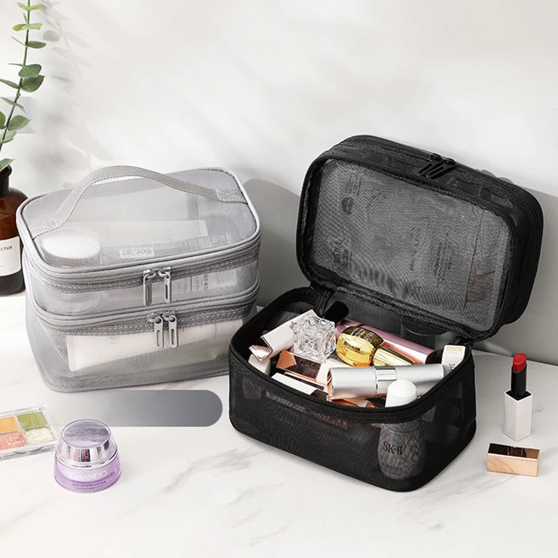 Double Layered Multifunctional Mesh Bag, Travel Storage Makeup Bag_voghion.com