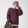 Heavyweight Thick Needle Pit Stripe Texture Sweater Solid Loose Round Neck Knit Jersey Coat man clothes 2