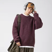 Heavyweight Thick Needle Pit Stripe Texture Sweater Solid Loose Round Neck Knit Jersey Coat man clothes 2