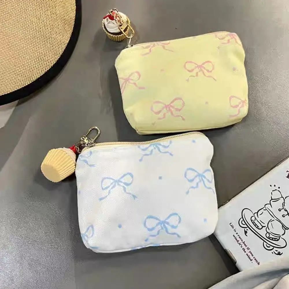 Cute Wallets for Women Bow Fashions Cotton Fabric Coin Purse Printing Zip Bag Youth Pretty Wallet
