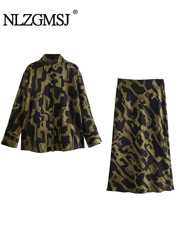 

Осенний Женский комплект миди-юбки с принтом Nlzgmsj TRAF 2024, женские комплекты из 2 предметов, Рубашки, Топы, женские костюмы, женская одежда из двух предметов