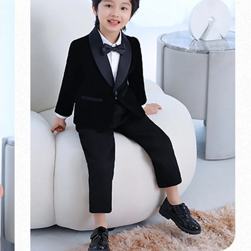 

2022 Velvet Boy's Business Suits Elegant One Bottom Spring Bridegroom Party Kid Suits 2 Pieces(Jacket+Pant )traje de novio