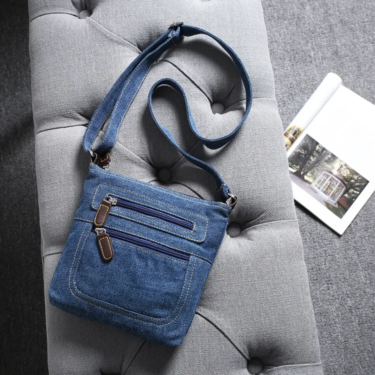 Hot Denim Shoulder Bag Men Women Solid Color Messenger Bag Casual Fashion Crossbody Bag Retro Male Zipper Diagonal Straddle Bag