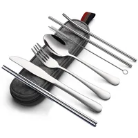 8Pcs/set Tableware Reusable Travel Cutlery Set Camp Utensils Set with stainless steel Spoon Fork Chopsticks Straw Portable case 6