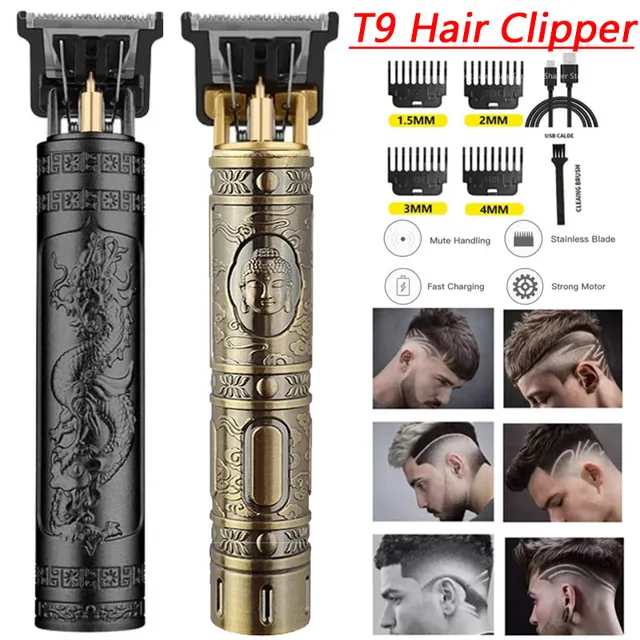 2023 Vintage T9 Professional Hair cutting machine Hair Clippers Electric Hair timmer Rechargeable Shaver Beard Trimmer for men 1