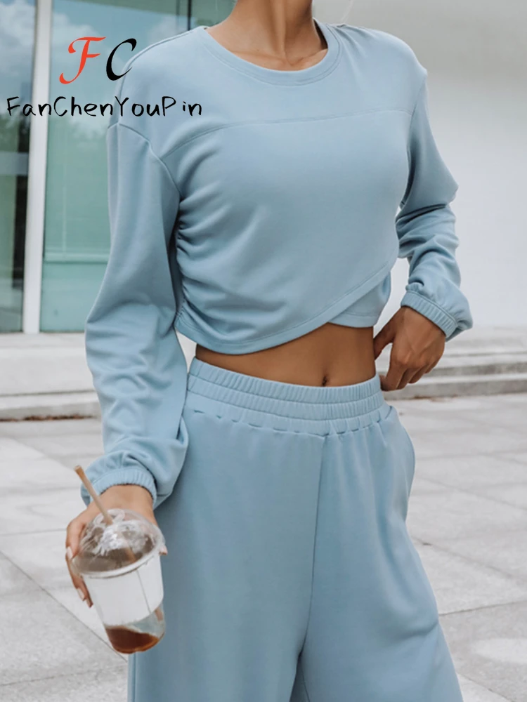 Women's Set 2024 Spring New Fashion Sport Casual Sweatshirts Suit Sense of Design Solid Color Loose Wide Leg Two-piece for Women